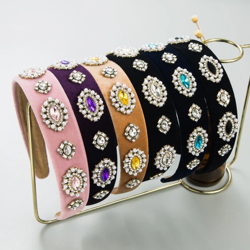 Women Accessories Shop - Retro Baroque Velvet Headpiece Oval Pearl