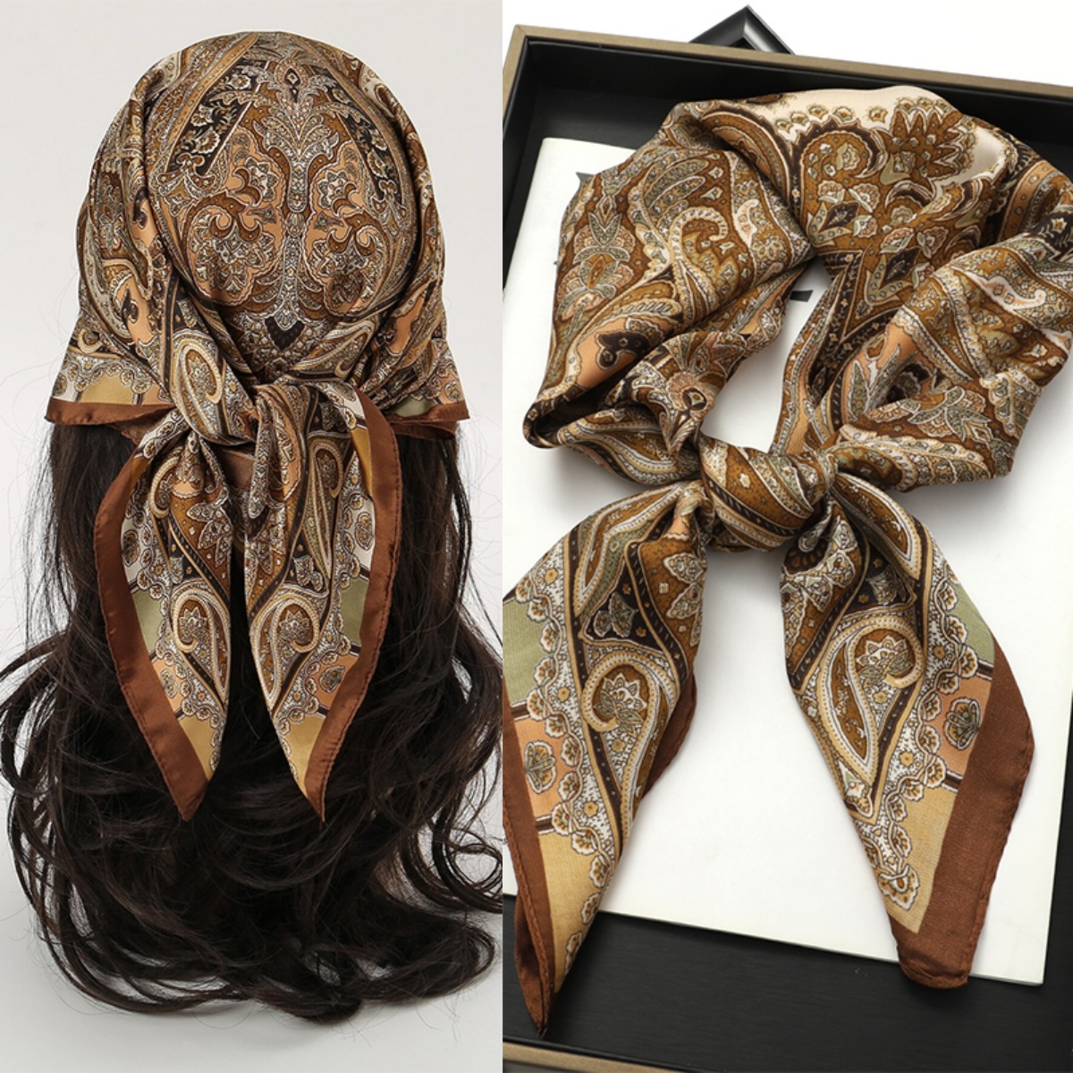 Silk Scarf Square - Bohemian Style Print Luxury Brand Silk