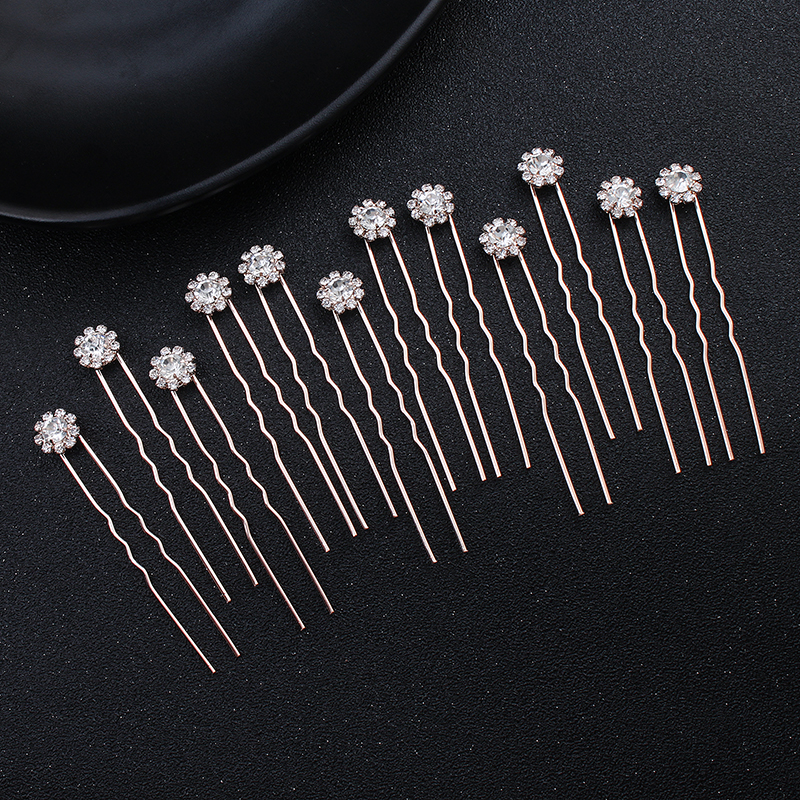 Women Accessories Wholesale - 12PK/Set Fashion Rhinestone Flower Cute Hairpin