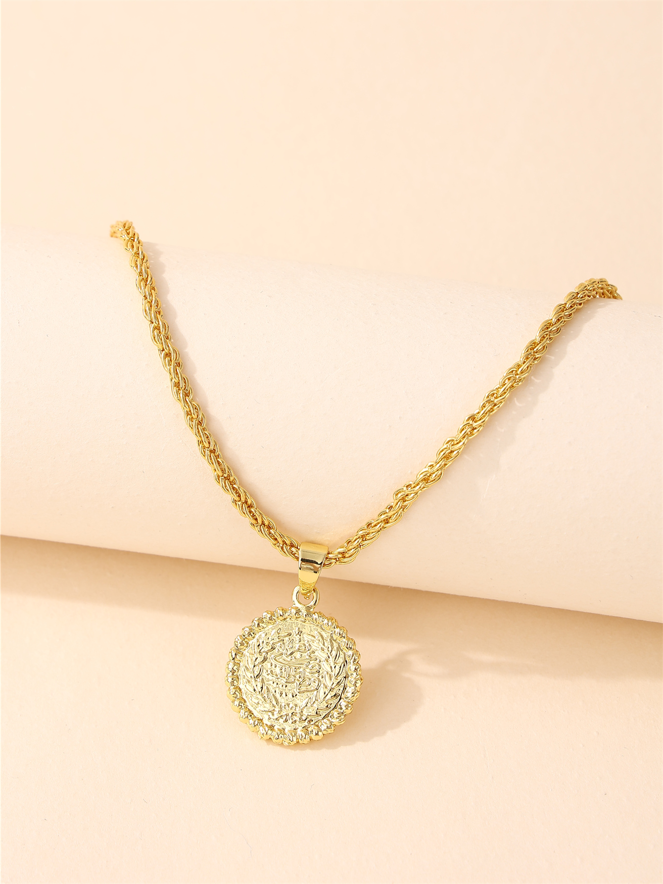 Coin Necklace Delicate - Delicate Minimalist 18K Gold-Plated Twisted Pattern