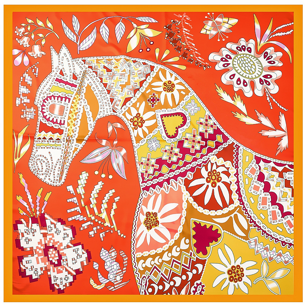 Silk Scarf Square - 130cm Brand Women Scarves Design Horse