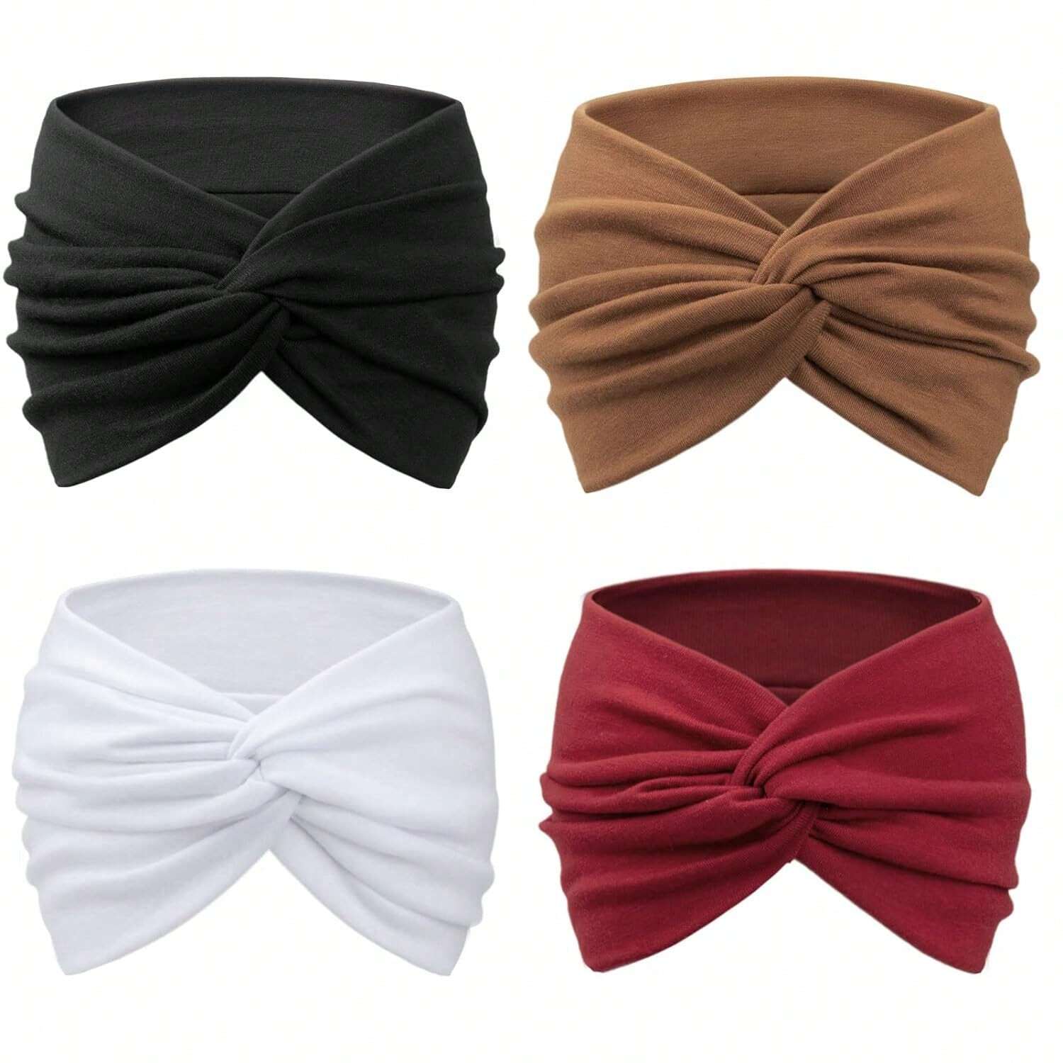 Women'S Yoga Accessories - 4pcs Solid Color Wide Cross-Knotted Headband