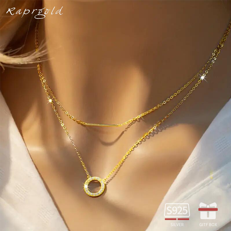 Layered Necklace Set - RAPRGOLD Moissanite Loop Pendant Necklace for