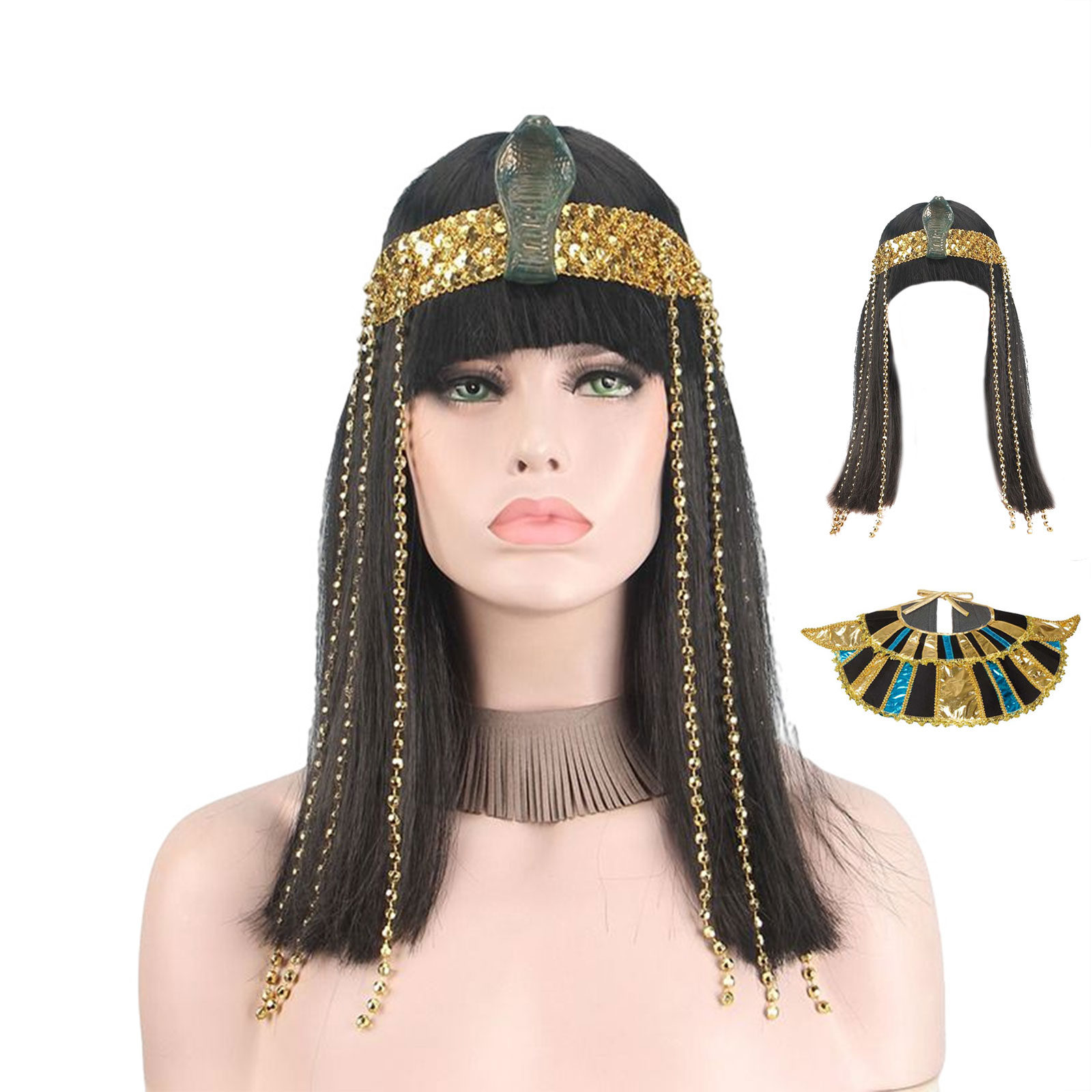 Women Accessories In Egypt - Cleopatra Egyptian Queen Wig and Beads