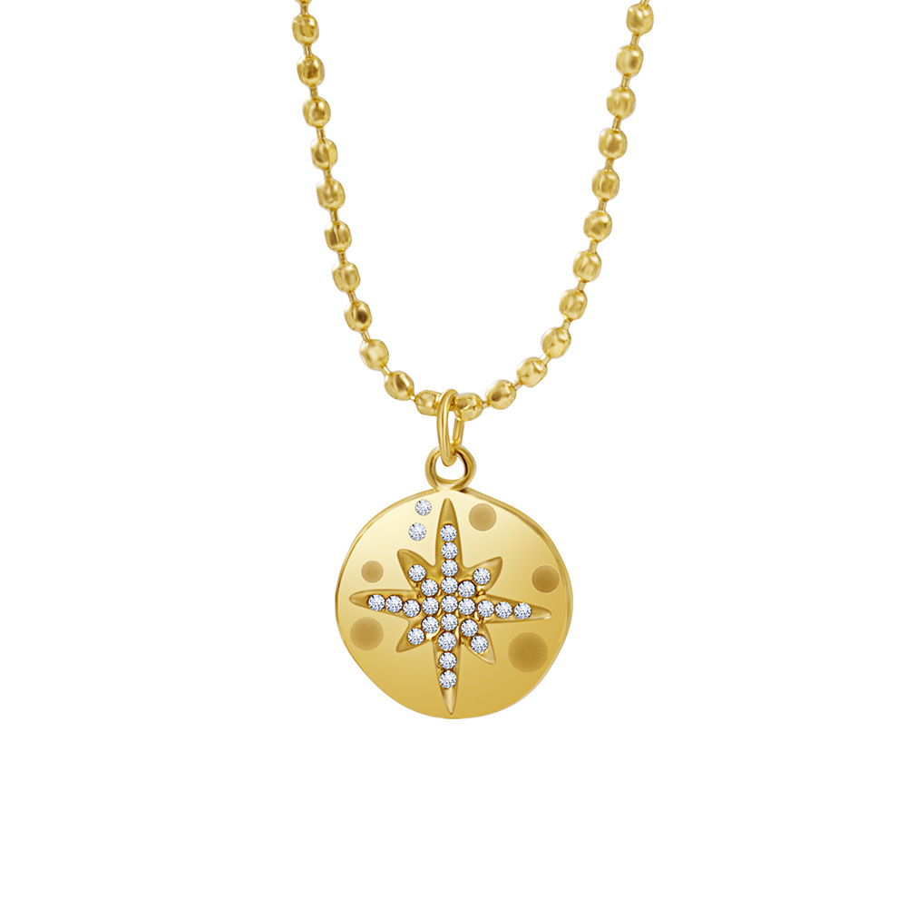 Coin Necklace Delicate - Stainless Steel Women Delicate Crystal Stone