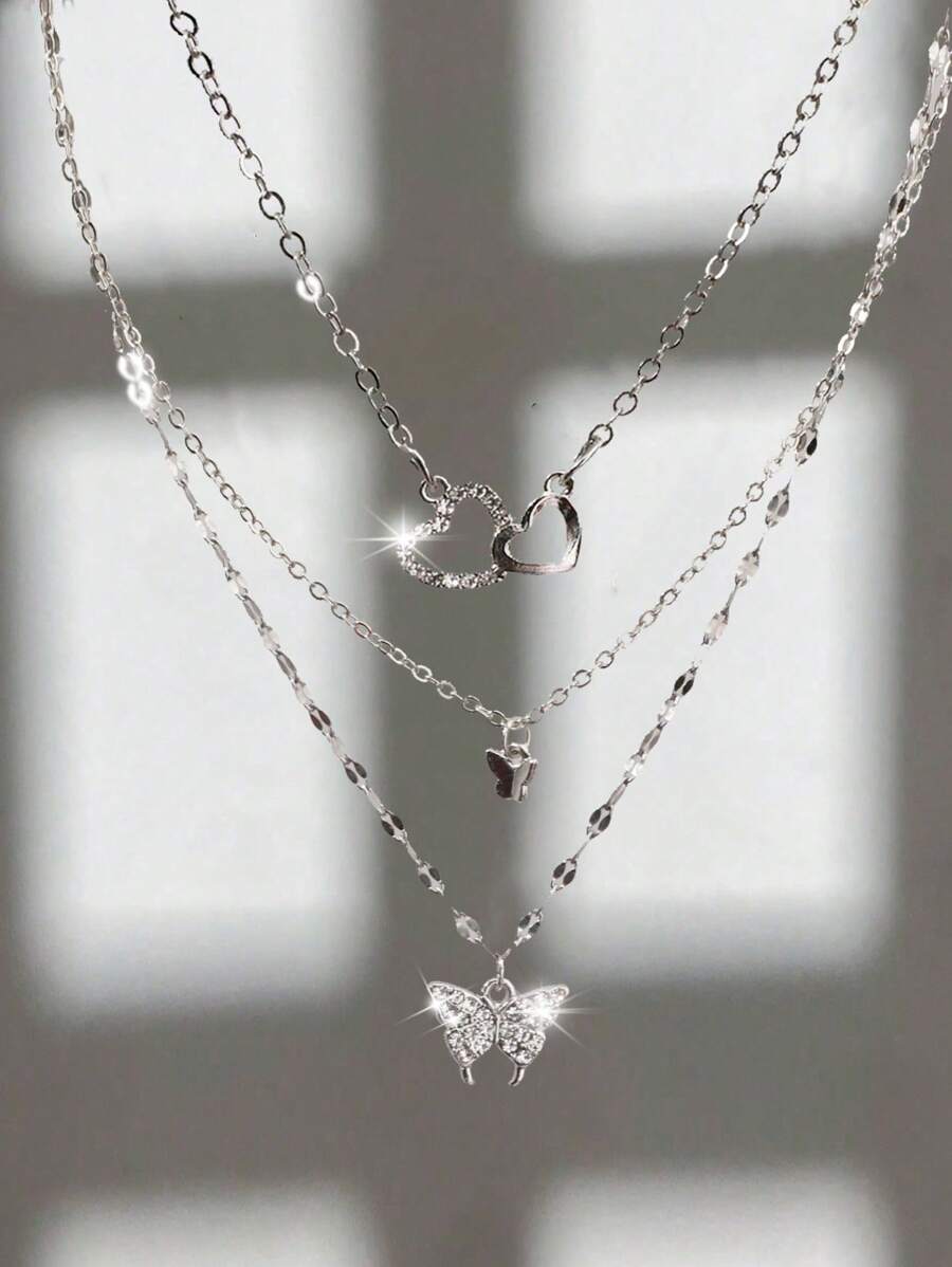 3pcs Layered Butterfly Heart P - Layered Necklace Set 리뷰 및 가격