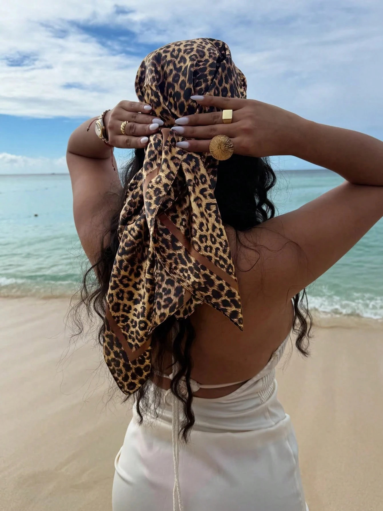90cm Leopard Print Neckerchief - Silk Scarf Square 리뷰 및 가격