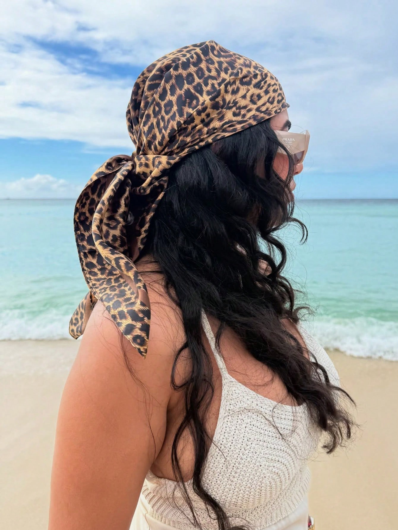 90cm Leopard Print Neckerchief - Silk Scarf Square 리뷰 및 가격