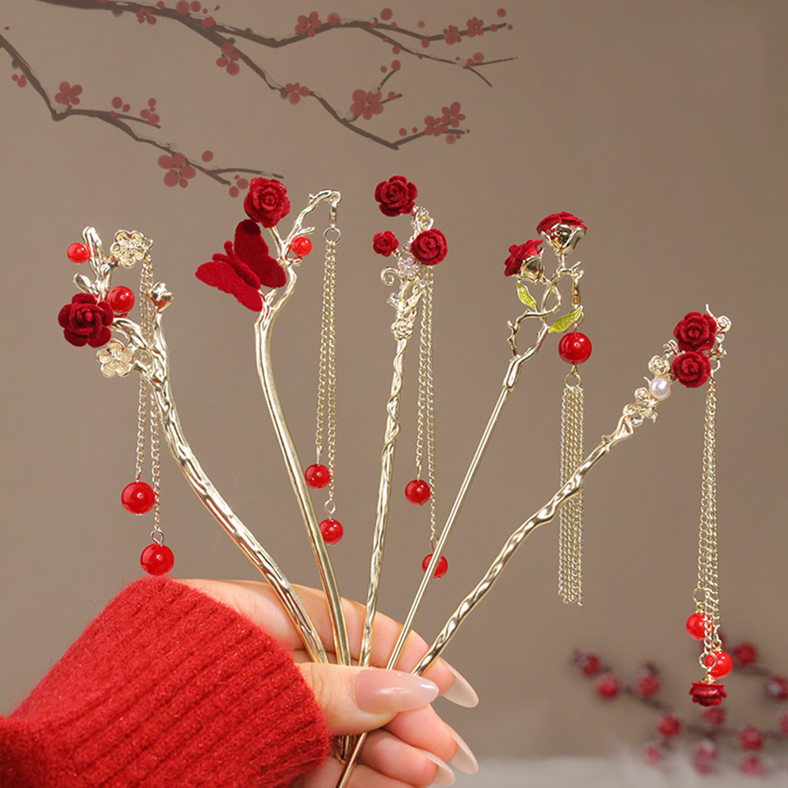Chinese Style Rose Flower Hair - Women Accessories Wholesale 리뷰 및 가격